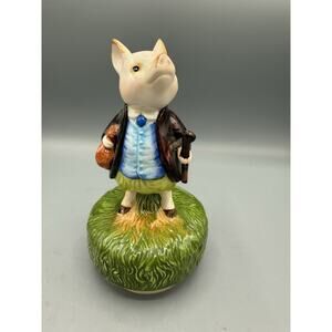 Vintage Musical Pig Figurine Wind Up Works Ceramic Storybook Style